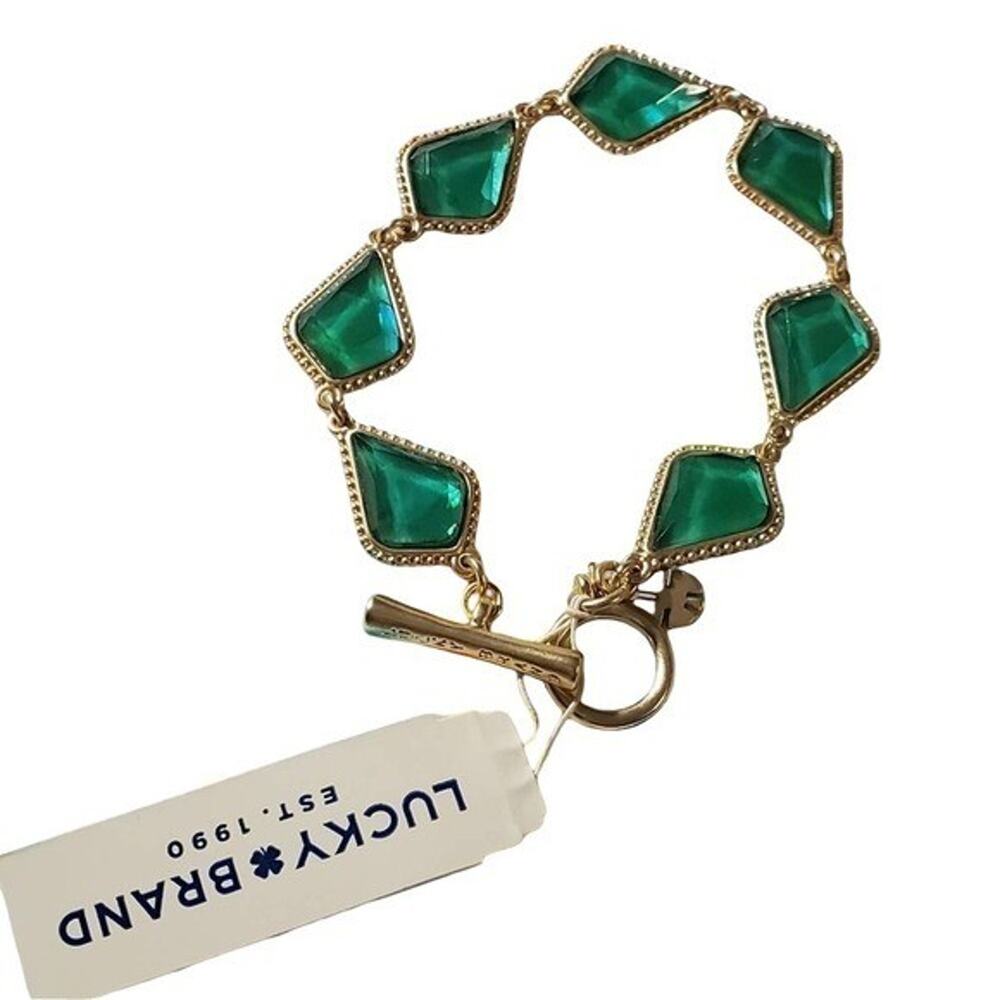 Lucky Brand Gold Tone Green Gemstone Toggle Bracelet
